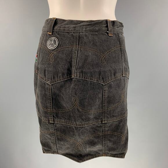 MOSCHINO JEANS Size M Black Denim Contrast Stitch Mini Skirt - Picture 3 of 4